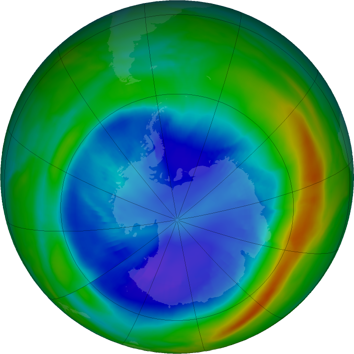 Antarctic ozone map for 29 August 2021